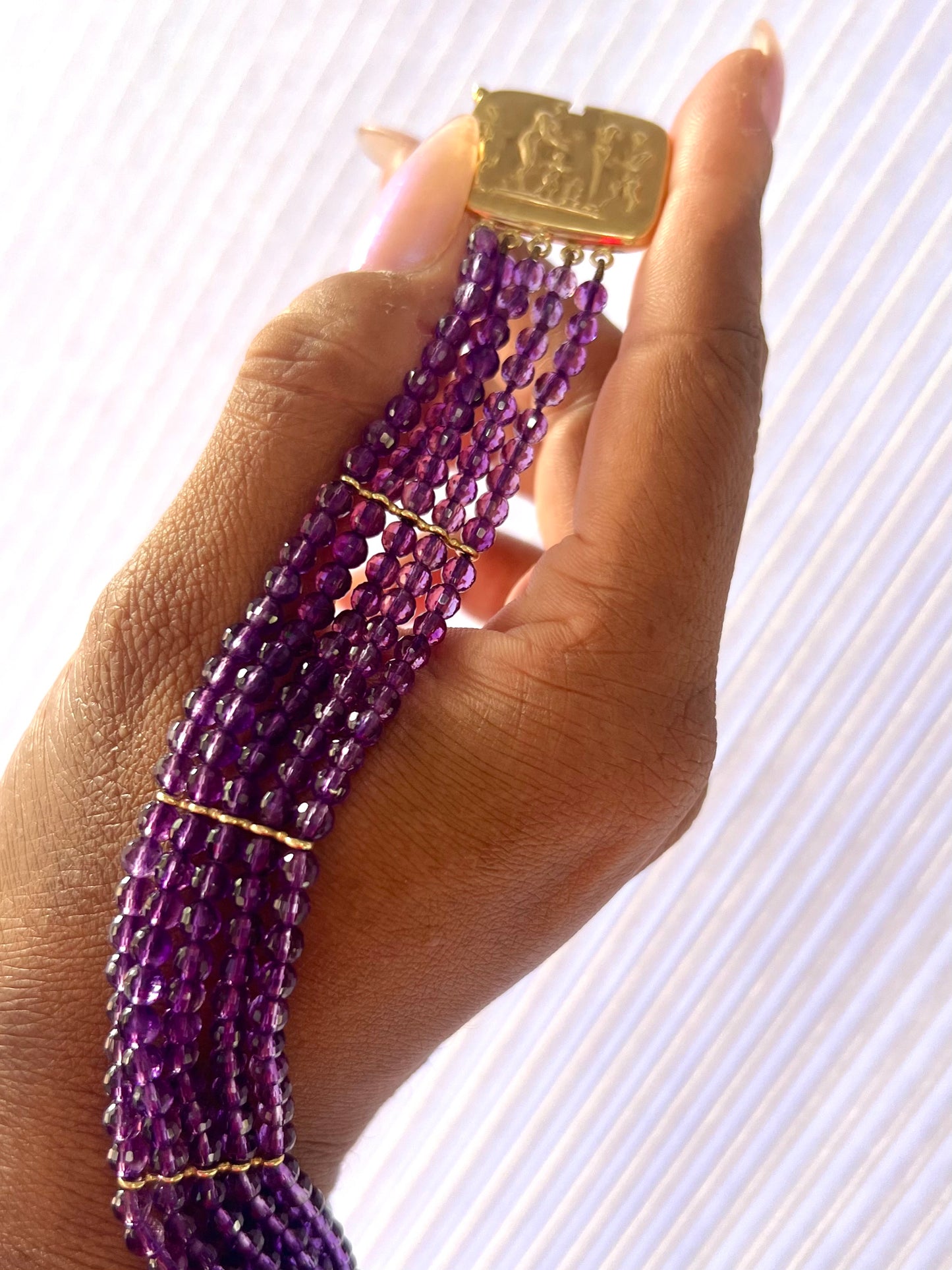 14k Romanesque Amethyst Beaded Bracelet