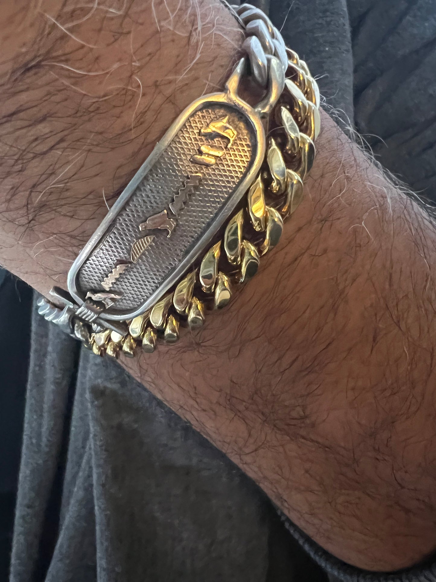 Sterling Egyptian Cartouche Bracelet w/14k Heiroglyphics